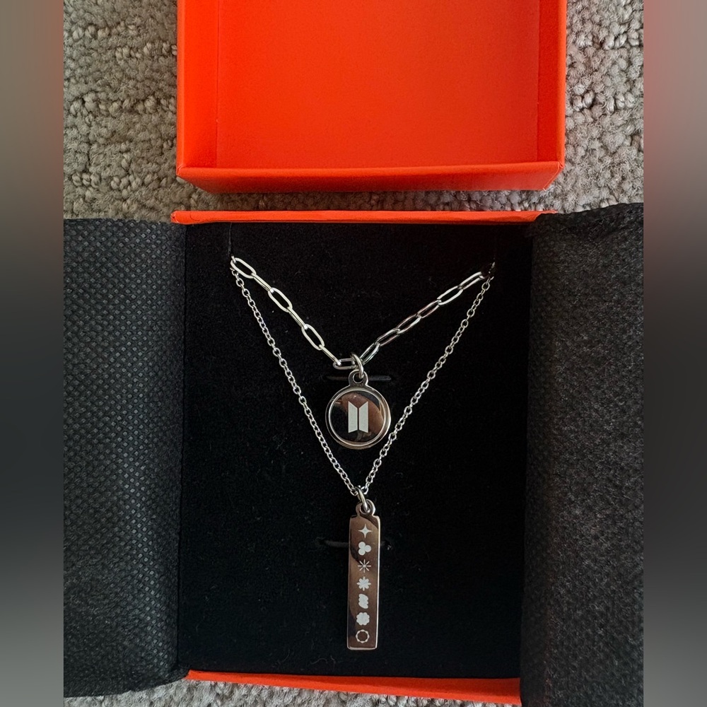 BTS Permission to Dance Silver Two-Chain Pendant Necklace Chain with Logo Unisex